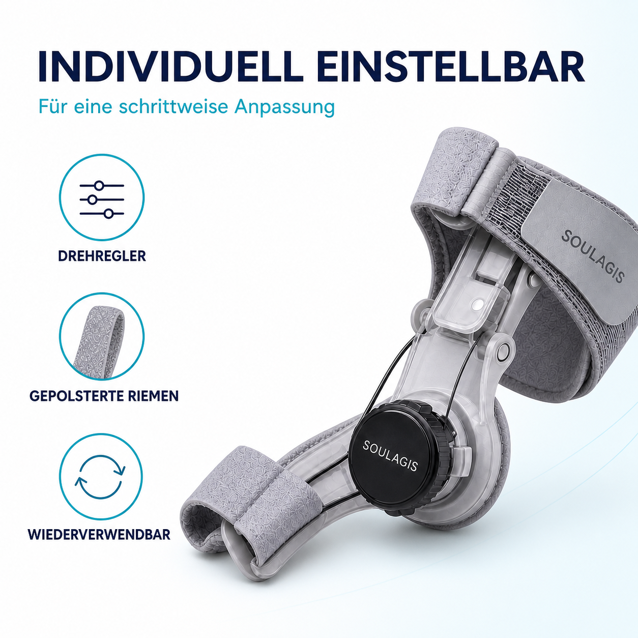 HalluxFlex mit Drehregler, gepolsterten Riemen und wiederverwendbarem Design