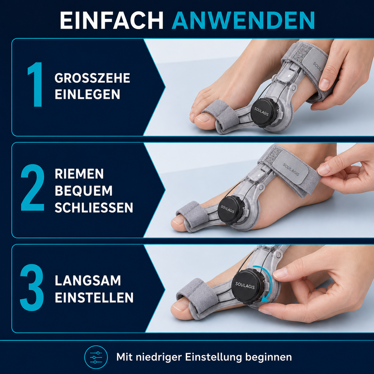 HalluxFlex Anwendung in drei einfachen Schritten