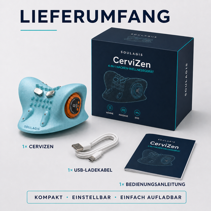 CerviZen Lieferumfang mit USB-Ladekabel und Bedienungsanleitung